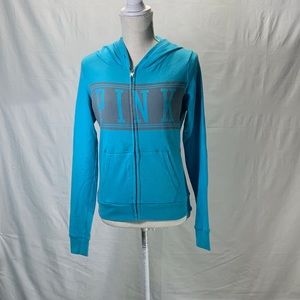PINK Victoria’s Secret Full Zip Turquoise and Gray Hoodie Size Small